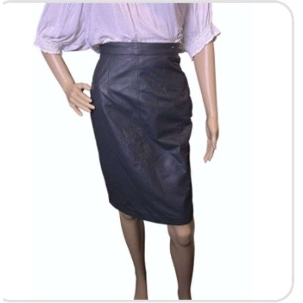 Vintage Y2K Brass Plum Gray Leather Pencil Skirt Jr Size 3 Midi Zipper